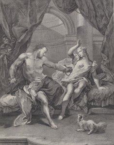 Samson und Delilah auf einem Bett sitzend, ca. 1730-39 von Pietro Monaco