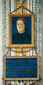 Selbstporträt und Titelblock von Pietro Perugino