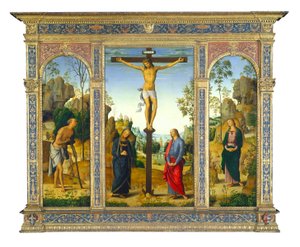 Die Kreuzigung mit der Jungfrau, dem Heiligen Johannes, dem Heiligen Hieronymus und der Heiligen Maria Magdalena, ca. 1482-1485 von Pietro Perugino