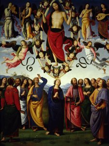 Die Himmelfahrt Christi. Jesus Christus wird in einer Mandorla dargestellt (Detail) von Pietro Vannucci genannt Il Perugino