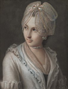 Eine elegante junge Dame mit Spitzenhaube