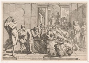 Alkibiades unterbricht Gespräch zwischen Sokrates und seinen Freunden