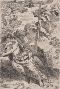 Maria Magdalena in der Wüste, ein Kreuz von Engeln getragen von Pietro Testa