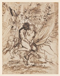 Pan umarmt Venus, beobachtet von Amor von Pietro Testa