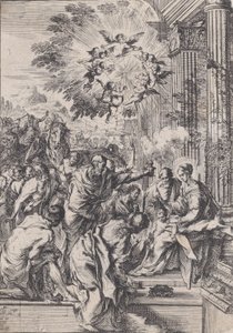 Die Anbetung der Könige vor einer architektonischen Kolonnade von Pietro Testa