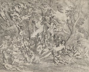Der Garten der Venus, die in der Mitte vor einer Herm von Pan liegt und umgeben ist
