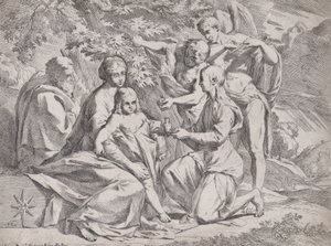 Die Heilige Familie von Engeln begleitet von Pietro Testa