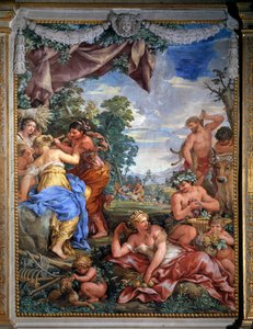 Allegorie der vier Zeitalter, das Silberzeitalter. Fresko von Pietro da Cortona (1637), Salle du Poele, Palatinische Galerie, Palazzo Pitti, Florenz