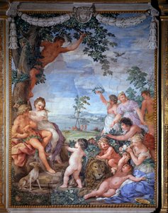 Allegorie der vier Zeitalter, das goldene Zeitalter Fresko von Pietro da Cortona (Pietro Berrettini) (1596-1669) 1637 Saal des Ofens (Stanza della Stufa), Palatinische Galerie, Palazzo Pitti, Florenz
