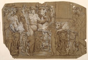 Antikes Opfer und die Hochzeit von Perseus und Andromeda, nach Polidoro da Caravaggio