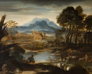 Landschaft mit einem See und einer ummauerten Stadt, 1635 von Pietro da Cortona