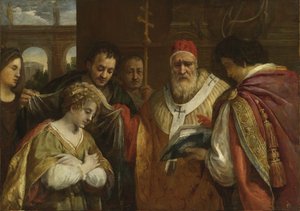 Heilige Domitilla empfängt den Schleier von Papst Clemens I. von Pietro da Cortona