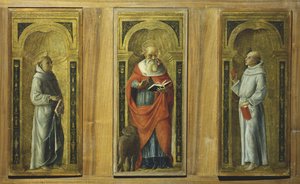 Drei Tafeln - Heiliger Franziskus, Heiliger Hieronymus und Heiliger Antonius von Padua, ca. 1480 von Pietro di Francesco degli (circle of) Orioli