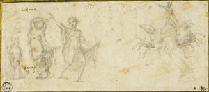 Skizzen nach dem Antiken: Bacchische Gelage; Neptun in seinem Wagen von Pirro Ligorio