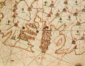 Insel Malta, aus dem Portolan-Atlas bestehend aus sechs Karten, von Placido Caloiro und Francesco Oliva, Pergament. 1646.