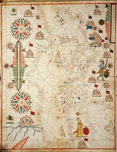 Mittelmeer, aus dem Portolan-Atlas von sechs Karten, von Placido Caloiro und Francesco Oliva, Pergament. 1646.