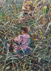 Kind auf der Wiese, Detail aus Aprilmorgen in Ligurien oder Oliven bei Albaro von Plinio Nomellini