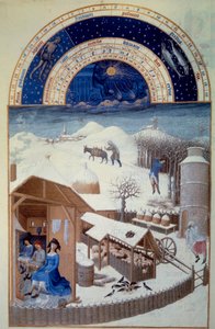Der Monat Februar: Schnee, Miniatur in „Die sehr reichen Stunden des Herzogs von Berry“