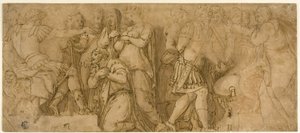 Familie des Darius vor Alexander; Gefangene vor einem Senator von Polidoro da Caravaggio