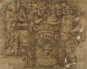 Mucius Scaevola steckt seine Hand in die Flamme vor Porsenna