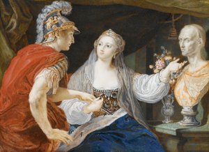 Kleopatra zeigt Octavius die Büste von Caesar von Pompeo Girolamo Batoni