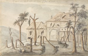 Hougoumont, gezeichnet einen Monat nach der Aktion vom 18. Juni 1815, Juli 1815 von Ponsonby