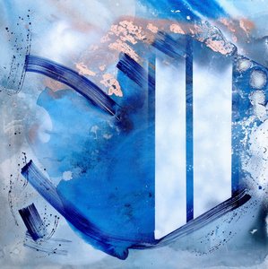 Fließendes Blau-Gold-Abstrakt von Poonam Choudhary