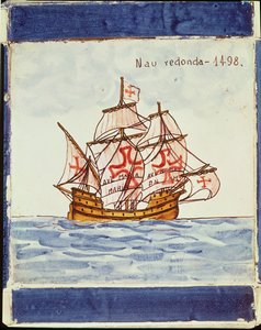 Azulejos-Fliese mit einem Schiff, aus Sagres, 1498 von Portuguese School