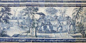 Obstverkostung an einem See in Asien - Azulejos, bemalte Fayence von Portuguese School