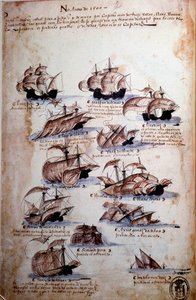 Manuskriptseite: Erinnerungen an die Armada von Portugal unter König Manuel I. von Portuguese School