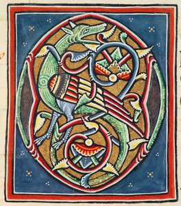 Ms 3089 fol.35r Bewohnter Initialbuchstabe O, zwölftes oder dreizehntes Jahrhundert
