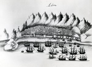 Portugiesischer Angriff auf Aden, Illustration aus Legends of India von Gaspar Correia, ca. 1858 von Portuguese School