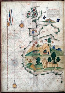 Portulan der Westküste Afrikas mit den Kanarischen Inseln. Geografische Karte des Portugiesen Luis Lazare (16. Jahrhundert)