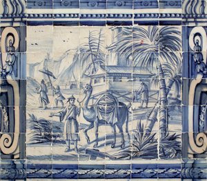 Szene mit einem Kamel in Asien - Azulejos, bemalte Fayence von Portuguese School