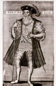 VASCO DA GAMA: Illustration aus "OS LUSIADAS" von Luis Camoes, Lissabon 1572