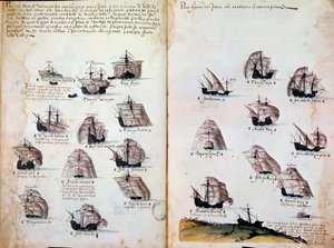 Kriegsschiffe. Erinnerungen an die Flotten von Portugal unter König Manuel I. (1469 - 1521). Manuskript von 1505. Paris. BN