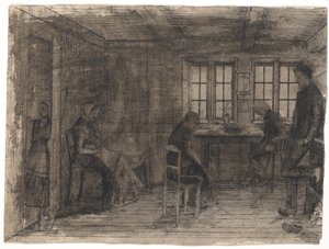 Interieur aus einer Bauernstube mit fünf Personen