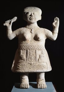 Präkolumbianische Kunst, Totonakische Zivilisation: Statuette einer Priesterin mit erhobenen Armen 6.-9. Jahrhundert n. Chr. Aus El Tajin von Pre Columbian Pre Columbian