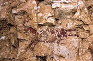 Eine laufende Ziege, Mesolithikum, Spanien, Remigia-Höhle, Barranco de la Gasulla, Ares del Maestre (Gemälde) von Prehistoric Prehistoric