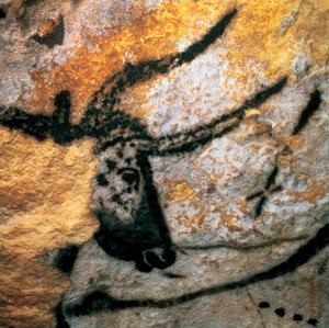 Wandmalerei, die einen Auerochsen darstellt, Stierzimmer, Höhle von Lascaux, Montignac, Dordogne, Frankreich, Paläolithikum Magdalénien von Prehistoric Prehistoric