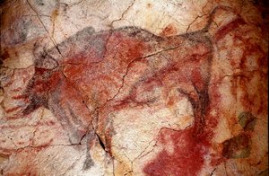 Vorgeschichte: „Bison in Ruhe“ Felsmalerei des Oberen Paläolithikums (Magdalénien) (zwischen 16500 und 14000 Jahren) Bisonhöhle, Altamira, Santander, Spanien von Prehistoric Prehistoric