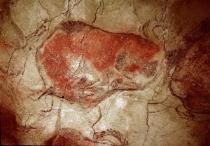 Vorgeschichte: „Bison in Ruhe“ Felsmalerei des Oberen Paläolithikums (Magdalénien) (zwischen 16500 und 14000 Jahren) Bisonhöhle, Altamira, Santander, Spanien von Prehistoric Prehistoric
