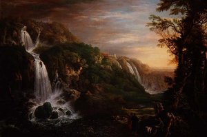 Die Große Kaskade in Tivoli mit der Villa des Maecenas und einem Künstler, inspiriert von einem Philosophen von Prosper Francois Irenee Barrigues