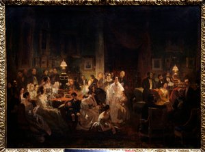 Horace Vernet teilt die Entdeckung des Daguerreotyps im Wohnzimmer von Monsieur Irisson (10 rue Antin, Abend des 10. August) von Prosper Lafaye or Lafait
