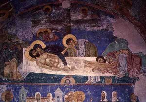 Die Trauernden am Kreuz, aus der Kathedrale der Verklärung des Erlösers, frühes 12. Jahrhundert von Pskov School