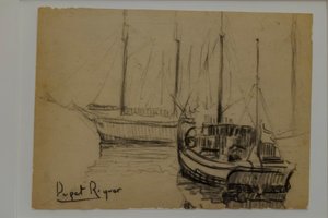 Schiffe, Narcís Puget Riquer, Kohlezeichnung, Puget-Museum, Adelsresidenz Can LLaudis, Dalt Vila, Ibiza, Balearische Inseln, Spanien