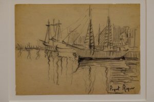 Segelboote, Narcís Puget Riquer, Kohlezeichnung, Puget-Museum, Adelsresidenz Can LLaudis, Dalt Vila, Ibiza, Balearen, Spanien