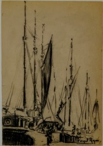 Segelboote, Narcís Puget Riquer, Kohlezeichnung, Puget-Museum, Adelsresidenz Can LLaudis, Dalt Vila, Ibiza, Balearische Inseln, Spanien