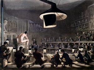 Zeichnen nach dem Leben an der Royal Academy, Somerset House, London, aus Microcosm of London von R. Ackermann, 1810