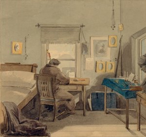 Bei der Arbeit. Im Haus von Pavel Naschtschokin, 1824 von Pyotr Fyodorovich Sokolov
